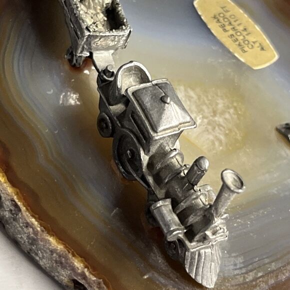 Agate Geode Mineral Crystal Rock Mine Figurine with Pewter Miners & Train Pyrite - Picture 6 of 10